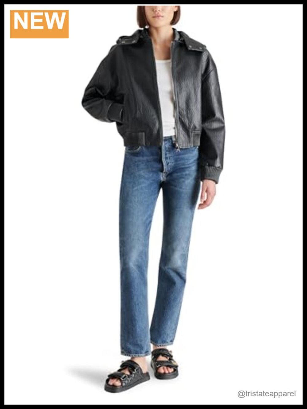 Vegan Leather Bomber Jacket with Detachable Hood